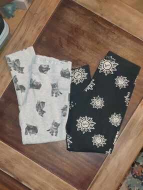 Old Navy Girls' Black & Gray Printed Leggings - Cat and Sun Motifs